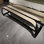 Warm Beige Quilted Leather Bed Bench with Black High-Gloss Curved Frame